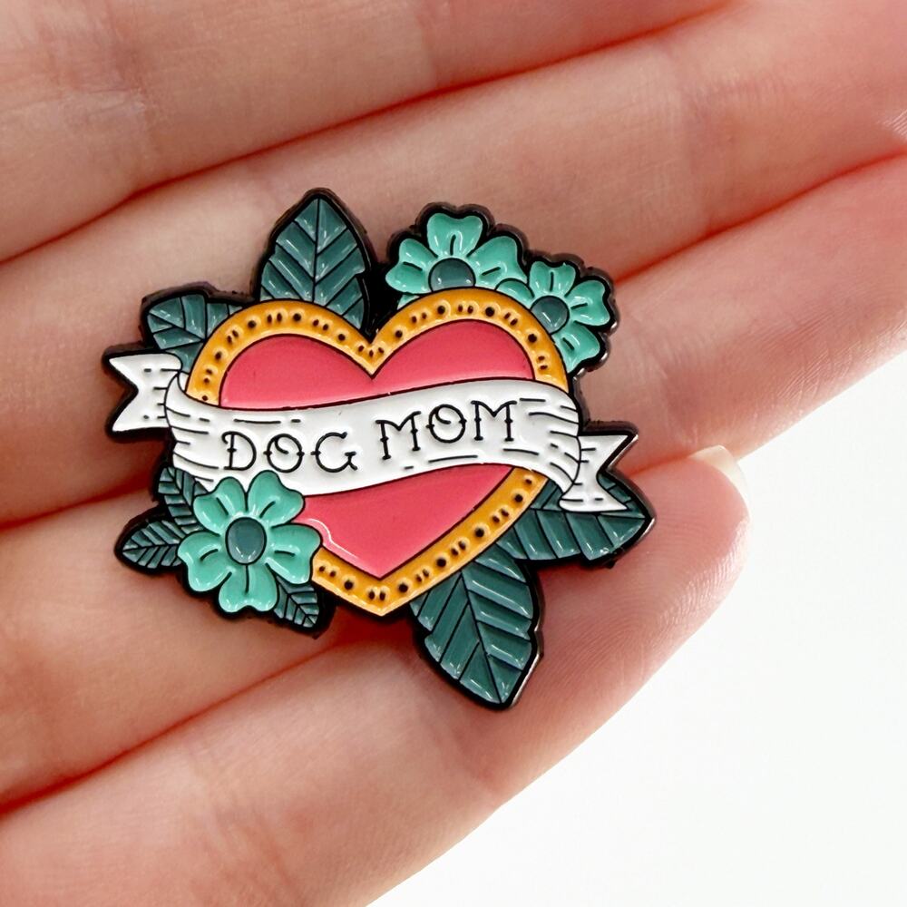 Dog Mom Enamel Pin, Traditional Tattoo Style, Mother's Day Pins, Dog Lover